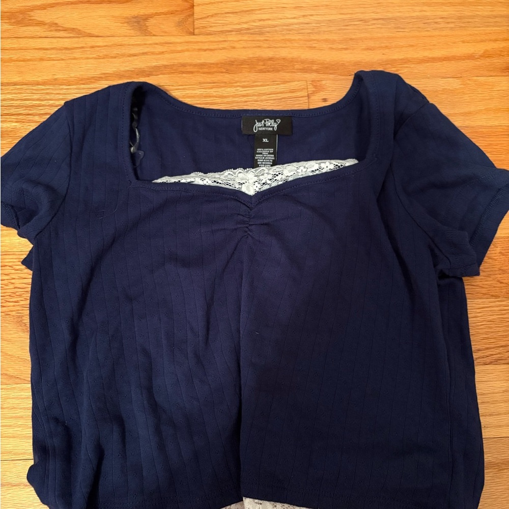 Blue Ruched Crop Short Sleeve T-Shirt